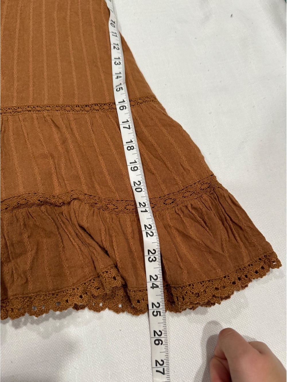 American Eagle Brown Cottagecore Lace Mini Dress Tiered Boho Large - Picture 9 of 9